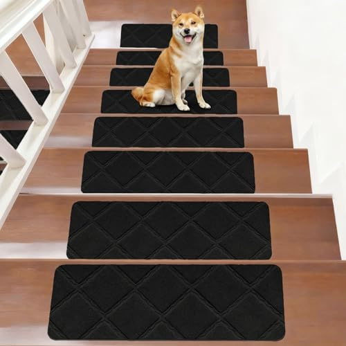 YuLiMirich 15 Stück Treppenstufen Matten, 55 x 19cm Anti Rutsch Stufenmatten Selbstklebend Innen, Maschinenwaschbare Treppenteppich Selbstklebend Stufenteppich für Kinder, Älteste und Haustiere