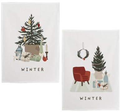 Teetaly 2 Geschirrtücher für die Küche, Weihnachten, 100 % Baumwolle, 50 x 70 cm, elegant und saugfähig, Weihnachts-Küchentücher, Geschenkidee für Zuhause und Partys (Winter)