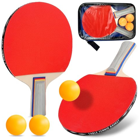 Sets de Ping Pong Set de Raquetas de Tenis de Mesa con 2 Raquetas, 3 Pelotas de Ping Pong, 1 Bolsa para Ocio y Entrenamiento, Juegos de Interior y Exterior
