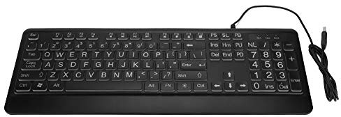 Haofy USB Wired Keyboard for The Elderly, ABS Material, Large Letters, Multimedia Controls, Ideal for Seniors and Visually Impaired, White Backlit Design