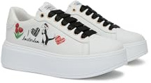 Braccialini Sneakres Lt Sneakers Bianca dal Look Vivace e Spiritoso, Decorata con Il Simpatico Silvestro, Tulipani Rossi e Cuori Colorati, in Omaggio alla Città di Amsterdam. I Lacci Neri e Il Logo