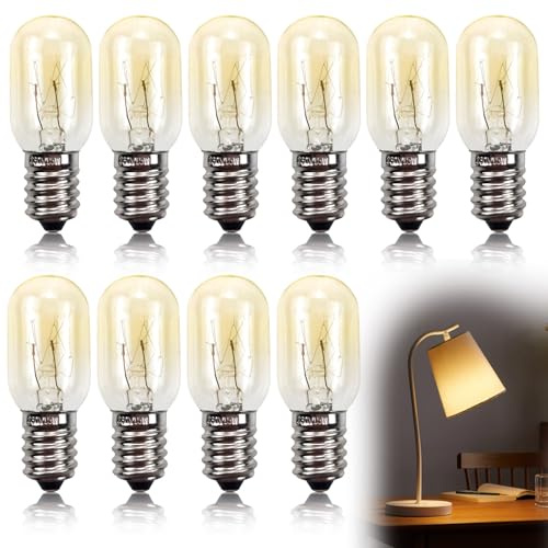 10Pcs 15W E14 Screw Salt Lamp Bulb 240V Mini Wax Warmer Light Bulb for Himalayan Freezer Fridge Warm White 2700K Small Edison Sewing Machine Light Bulb T20 E14 Fridge Oven Microwave Wax Burner Bulbs
