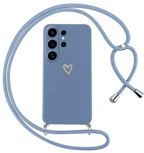 Oelrstfe Handykette für Samsung Galaxy S26 Ultra 5G Hülle mit Band Herz Motiv Handyhülle für zum Umhängen Silikon Stoßfest Ultra Dünn Weich Schutzhülle mit Kordel Necklace Kette Love Muster Case,Blau