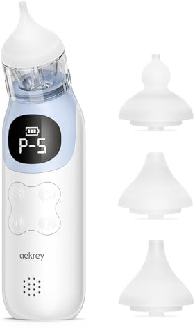 AEKREY Nasensauger Baby Elektrisch, 5 Saugstufen & 4 Silikonspitzen, 50 dB Leise Nasal Aspirator Baby mit Licht, Musik, Spülmaschinenfest, für Neugeborene, Kleinkinder, Säuglinge