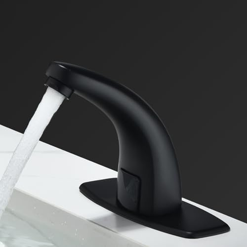 XJTNLB Robinet Infrarouge Lave Main Noir Mitigeur Lavabo Salle de Bain Robinet de Lavabo Détecteur Température Fixe pour Eau Froide et Chaude