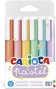 CARIOCA Pastel - Confezione da 6 Evidenziatori Memory Pastello, Colori Assortiti. Lavabili con Inchiostro a Base Acqua
