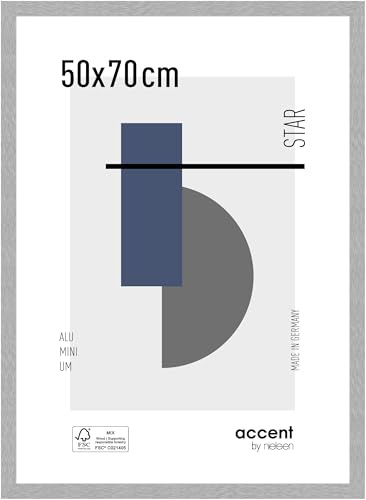 accent by nielsen Aluminium Bilderrahmen Star, 50 x 70 cm, Silber | Aluminium Posterrahmen im Hoch- & Querformat zum Aufhängen Silber gebürstet Echtglas
