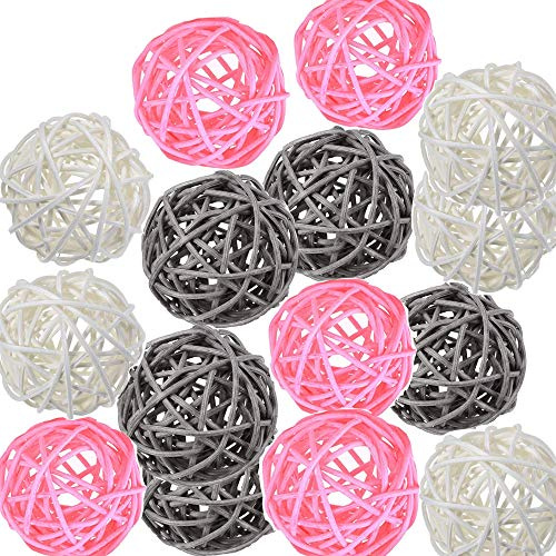Pemalin Dekorative Rattan-Kugeln, 15 Stück, Farbdekoration für Vasenfüller, Hochzeit, Geburtstag, Party, Tischdekoration, Kunsthandwerk und Kindergartendekoration, Weiß, Rosa, Grau, 15 Stück
