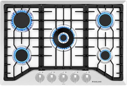 GASLAND 30 Inch Gas Cooktop, PRO GH2305SF 5 Burner Propane Stovetop, Built-in NG/LPG Convertible Cooktops, Gas Countertop Plug-in with Thermocouple Protection, Stainless Steel