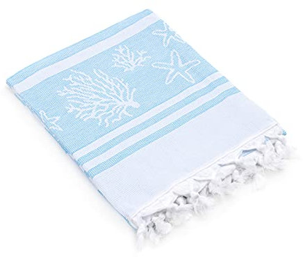 Baroni Home Telo Mare 100% Cotone Asciugamano Mare Super Assorbenza Telo da Spiaggia, Mare, Piscina, Asciugatura Rapida, 90x170 cm, Corallo Turchese