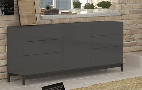 möbelando Sideboard Standschrank Beistellschrank Anrichte Kommode Schrank Mercogliano IV Anthrazit Hochglanz