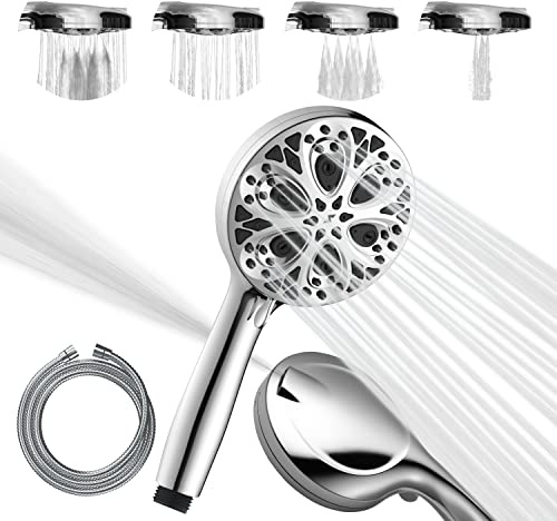 Sparkpod 10-Setting High Pressure Shower Head - Luxury 5 High Flow Hand Held Shower Head with High Pressure Jets - Premium Stainless Steel Hose Included (Luxury Polished Chrome)