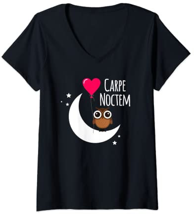 Mujer Frase latina Carpe Noctem Moon Stars Owl Carpe Noctem Camiseta Cuello V