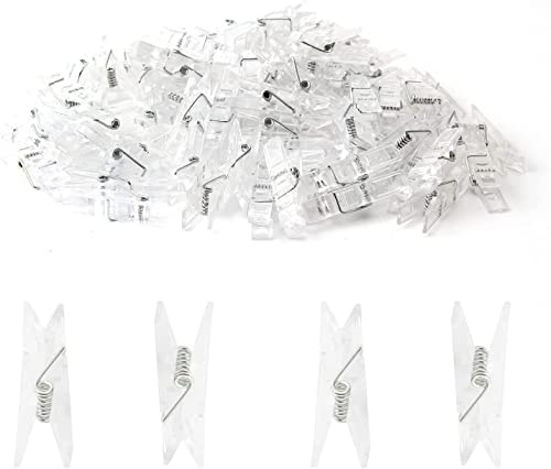 Norhogo 100 Pezzi Mini Mollette da Bucato in Plastica, Mini Clip con molla per panni e foto Decorazione per feste artistiche e artigianali album di ritagli per Bambini 4.5 cm, trasparente