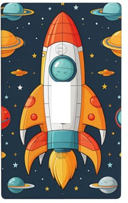Rocket Clipart Space Ship Light Switch Decorative Cover Plate, Single Toggle Socket Cover Wall Plate Decoration, for Home Residential Commercial Office
