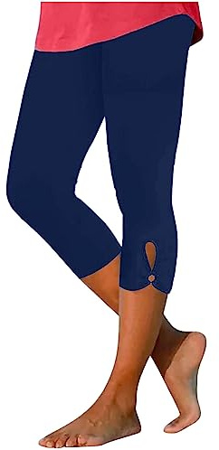 Legging court pour femme - Extensible - Pour jogging, yoga, course à pied - Taille élastique - Longueur 3/4 - Pantalon capri léger et serré - Pantalon court de sport, Bleu marine 2., XL