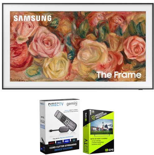 Samsung QN43LS03DA 43 inch The Frame QLED 4K Smart TV (2024 Model) Bundle with Redeemable DIRECTV Gemini Air Streaming Device and 1 YR CPS Enhanced Protection Pack