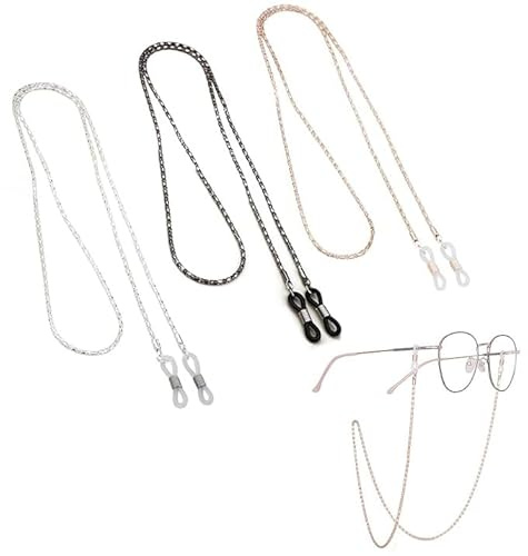 HSYTEK 3 collane per occhiali, facili da usare, in metallo, per uomini e donne, occhiali da sole, cordini, collana per occhiali da donna, cinturino per occhiali da donna, multicolore, Taglia Unica
