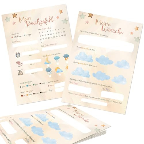 Logbuch-Verlag Babyparty Spiel 10 Rätselkarten Ratespiel Baby Shower für Junge & Mädchen neutral beige