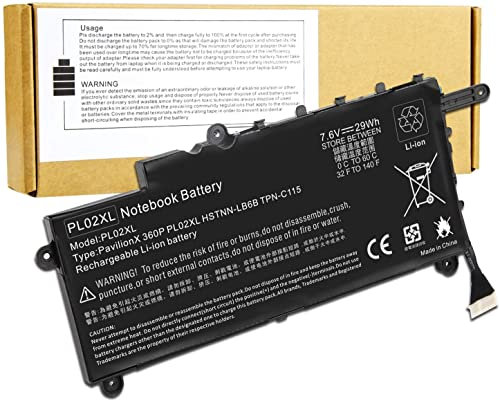 Laptop Replacement Battery Compatible for Hp Pavilion 11-n X360 Series 751875-001 PL02XL 751681-421 751681-231 HSTNN-LB6B HSTNN-DB6B TPN-C115(7.6V 29Wh)