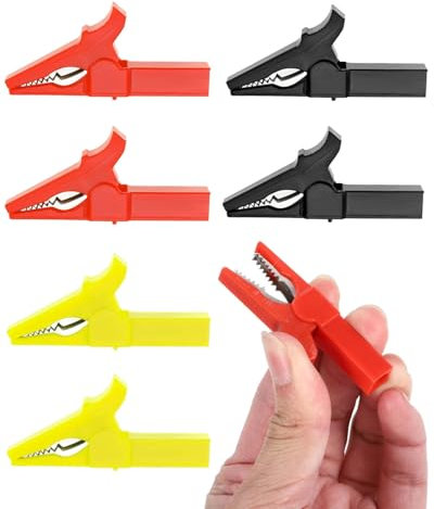 MYGLOAR Lot de 6 pinces crocodiles haute performance, entièrement isolées, pinces crocodiles de sécurité avec prises banane de 4 mm pour tests électriques de batterie de voiture, pinces