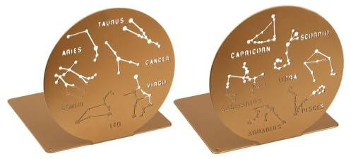 moses. libri_x Buchstütze Sternzeichen 2er Set, Dekoratives Buchständer-Set aus Metall in Gold, Goldene Tierkreiszeichen Buchstützen mit Cut-Out Look