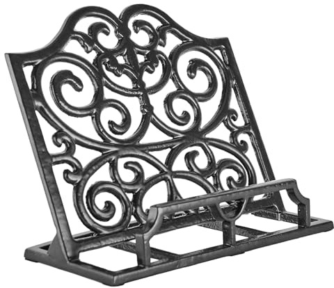 JOGREFUL Cast Iron Cookbook Stand, Kitchen Recipe Holder Scrollwork Black