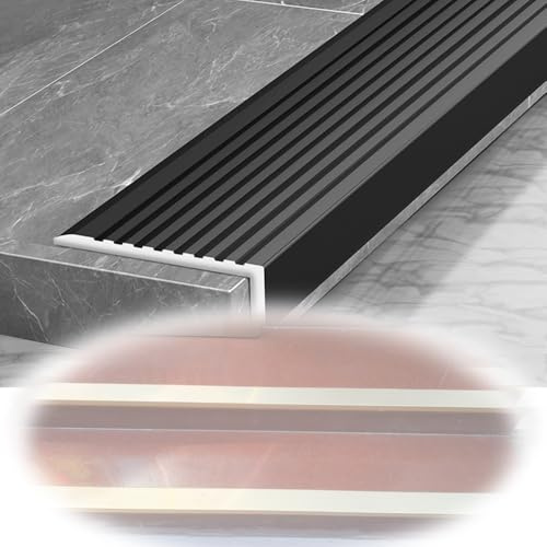 BEWEGNLNHK Stair Steps Edge Trim Aluminum L-Shaped Stair Nosing 36 48 Stair Trim, Anti-Slip Stair Edge Protector 3in Wide, for Outdoor Indoor Staircase(Black,L 36in/3ft/90CM)