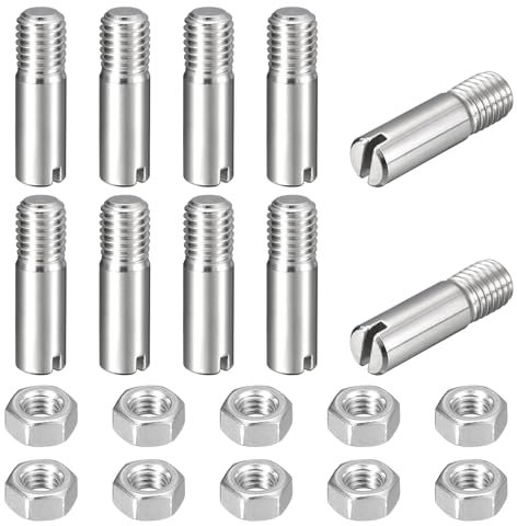 sourcing map 10 perni cilindrici con intaglio, M10 x 35 mm, in acciaio inossidabile 304, con filettatura esterna, viti con scanalatura con dado per installazione di mobili per armadi (GB878)