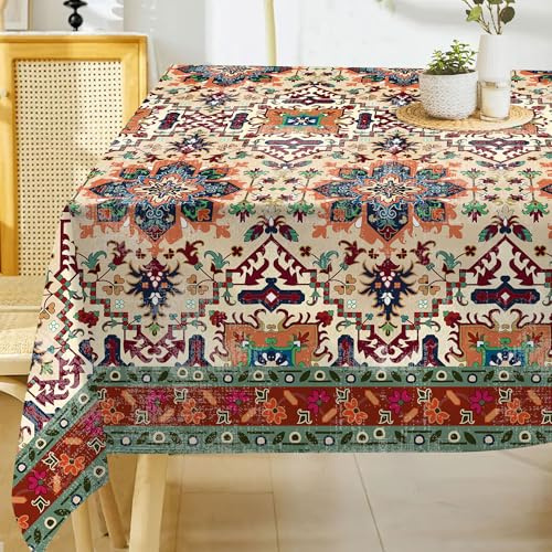 Hexagram Boho Tablecloth 54x78 Inches Rectangle Summer Rustic Vintage Waterproof Table Cloth for Kitchen Home Party Dinner Decorations