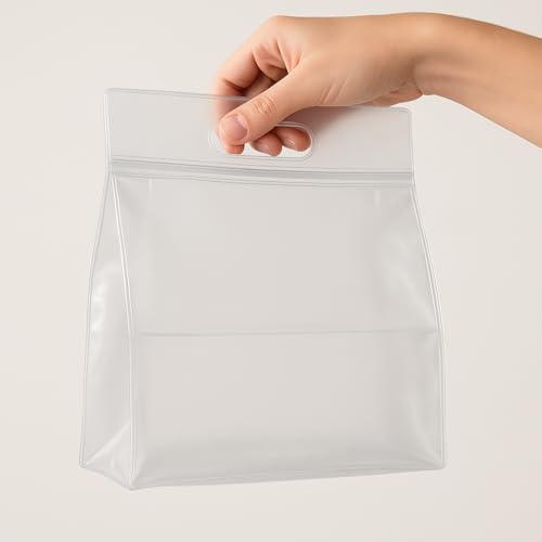 5 Bolsas Zip lock -24x17cm, con asa, herméticas, para congelación de alimentos y organizar nevera. Reutilizables, Translúcidas, Bolsa plástico zip con fondo ancho, Sin BPA