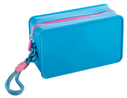 Dopamin Reise Silikon Kosmetiktasche mit Geflochtener Lanyard Schlüsselanhänger/Tragbare Cosmetic Bag für Damen Frauen/wasserdichte/Makeup Organizer/Handtasche/Make Pinsel/Nagellack/Pflegeprodukte