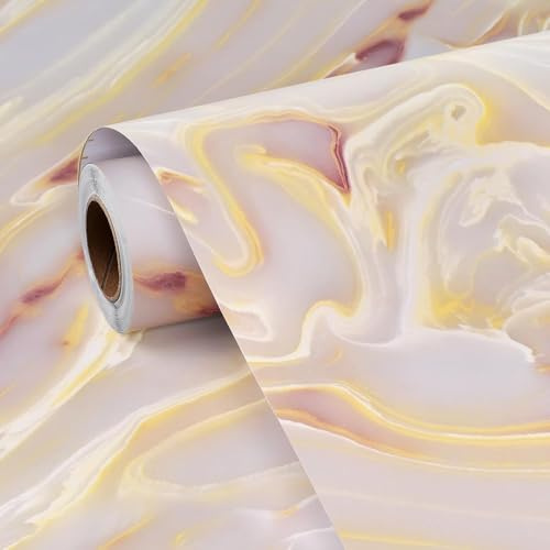 FunStick Carta da Parati Camera da Letto Marmo Oro Rosa Carta Adesiva per Rivestimento Top Cucina Pellicola Adesiva per Mobili Marmo Liquido Rotolo Adesivo per Mobili Cucina Armadio Oro Rosa 30CMx5M