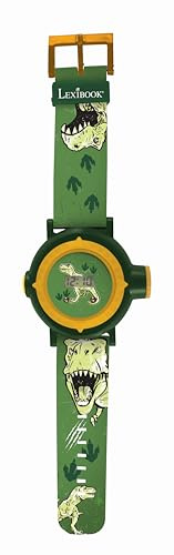 LEXIBOOK - Dinosaurios Reloj Correa Ajustable Pantalla Digital con 20 proyecciones de Dinosaurios - para Niños - Verde y Amarillo – DMW050DINOLXB