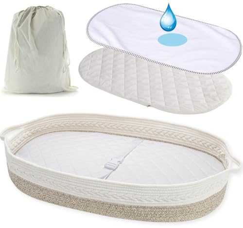 Megaser Cestino fasciatoio portatile e pieghevole per cambio pannolini, cestino + materasso morbido + fodera rimovibile + protezione extra impermeabile + borsa da viaggio, confezione completa neonato