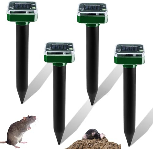 GAOUTO 4 Pezzi Dissuasore Solare per Talpe, Dissuasore Solare per Talpe, Impermeabile IP65, Dissuasore per Talpe Alimentato a Energia Solare, Dissuasore per Arvicole, Arvicole da Allontanare, Lotta