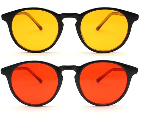 GEIFER Gafas Filtro Luz Azul Hombre Mujer Biohacking — Bloqueo Luz Azul Ordenador y Dormir — Reduce Fatiga Visual y Migraña — Lentes Ámbar y Rojas Redondas TR90+CP