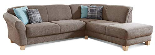 CAVADORE Ecksofa Gootlaand mit Ottomane rechts / Große Couch im Landhausstil / Inkl. Vorziehfunktion und Bettkasten / Mit Federkern / 257 x 84 x 212 / Braun