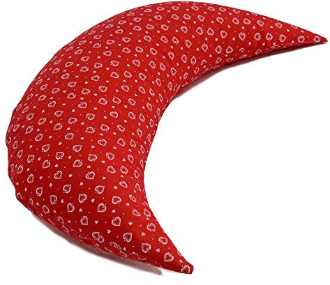Zirbenkissen Mond ca. 50cm | Herzen-rot | Zirbenholzkissen/Zirbelkissen | direkt befüllt