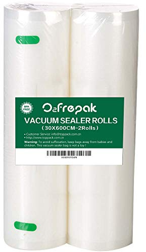 O2frepak 2 Vakuumfolienrollen 30x600cm für Lebensmittel Vakuumiergerät | BPA-frei,LFGB,Kochfest und Sous Vide Gefrierbeutel,Profi Vakuumierbeutel Lebensmittel