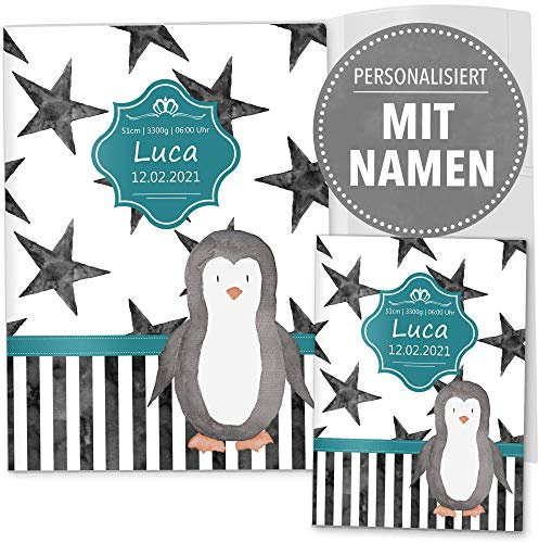 OLGS U-Heft- und Impfpasshüllen 3-teilig Set Creative Royal | Untersuchungsheft Hülle & Impfpasshülle personalisierbar mit Namen und Geburtsdatum (U-Heft Set 3-teilig personalisiert, Pinguin)