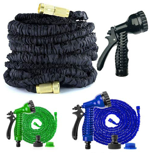 SiKy 100ft Expandable Lightweight Garden Hose Pipe Flexible Magic Water Hosepipe with Brass Fittings/Extra Strength Fabric / 7 Function Spray Gun/3/4 Connector(Black)