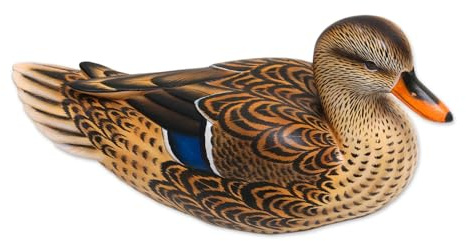 NOVICA Artisan Handmade Wood Statuette Painted Female Mallard Duck from Bali Brown Indonesia Sculpture Animal Themed NAT Geo Decor Birdduck [6in H x 11.75in W x 4.9in D] Elegant Mallard'