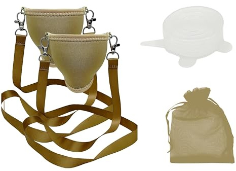 WineHolder Eff Em Concept Weinglas-Halter für den Hals, Weinglashalterung mit Halstrageband, Aufbewahrungs-Säckchen - Weinwanderung, Weinfeste, Junggesellen-, Events, Party (Gold 2er Set)