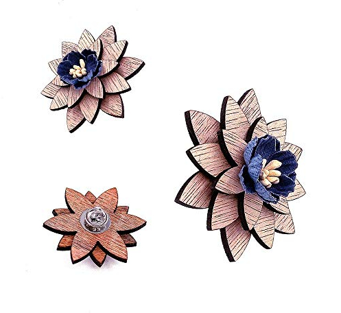 Uteruik Broche en bois en forme de fleur, boutonnière de mariage pour femme et homme, costume de veste de smoking, 1 pièce (#F)