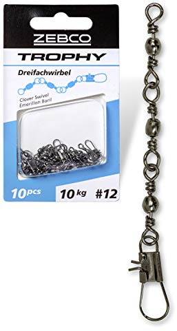 Zebco Qualitäts Trophy DREI-Wege Angelzubehör Wirbel Angeln Kleinteile Angel Zubehör, Diverse, Gr 14 Länge 48mm 8kg / 10 Stück