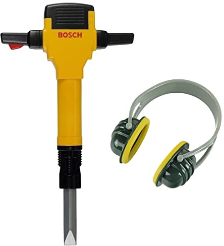 Theo Klein 8405 Bosch Presslufthammer I Batteriebetriebene Auf-und Abwärtsbewegung des Bohrmeißels & 8505 - Bosch Ohrenschützer, Spielzeug