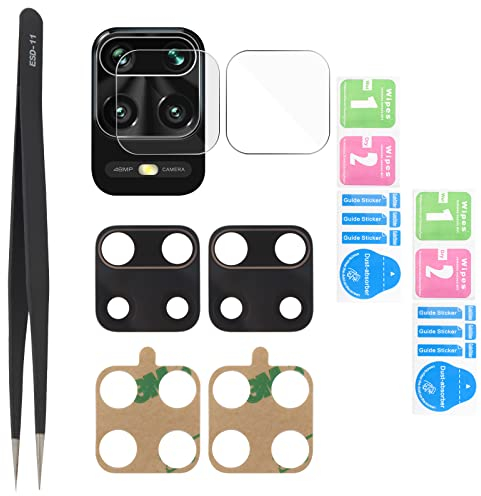 YHX-OU für Xiaomi Redmi Note 9s Redmi Note 9 Pro Kameralinse aus Glas [2 Stück] mit Pinzette + Kamera aus gehärtetem Glas (schwarz)