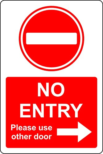 Stop no entry please use other door right arrow Safety sign - Self adhesive sticker 200mm x 150mm
