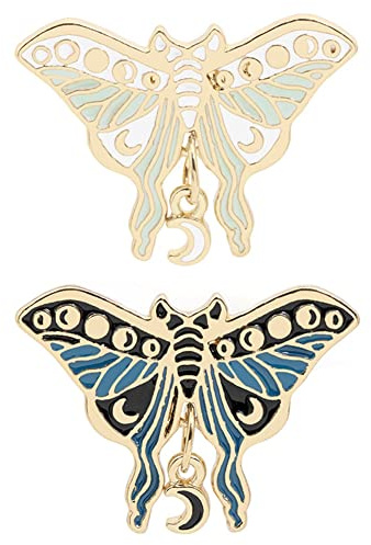 2 Stück Personalisierte Schmetterlingsmotte Emaille Pins Mond Sternenhimmel Reverie Brosche Tasche Brosche Abzeichen Anstecknadel Gothic Schmuck Geschenk für Freunde, Metall